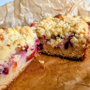 cake with fruit and streusel topping